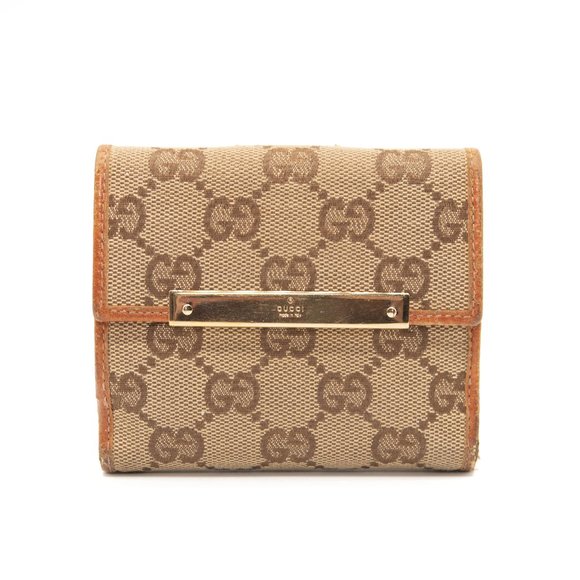 Gucci Handbags - Gucci Orange/Beige/Ebony GG Canvas and Leather French Flap Wallet